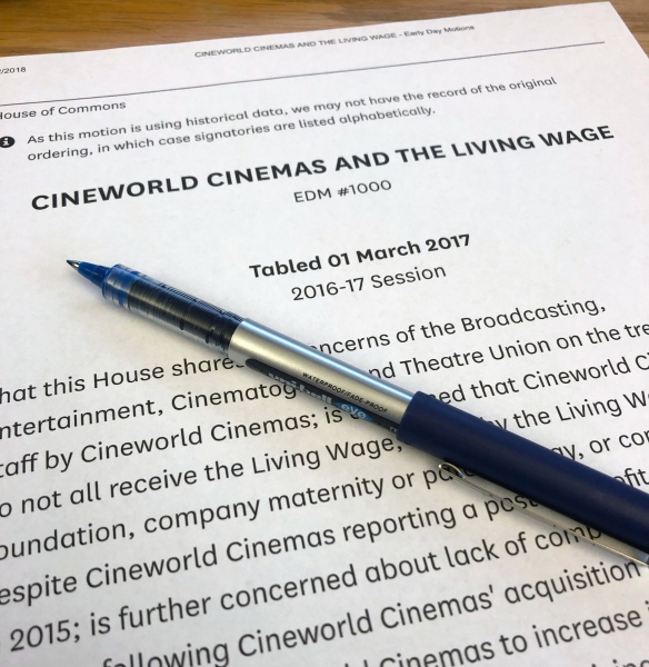 EDM - 1000 Cineworld Cinemas and the Living Wage