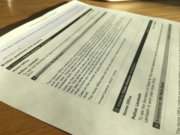 Written Questions: Police 12/18